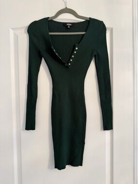 Hera Collection Long-Sleeve Ribbed Bodycon Dress - Dark Green